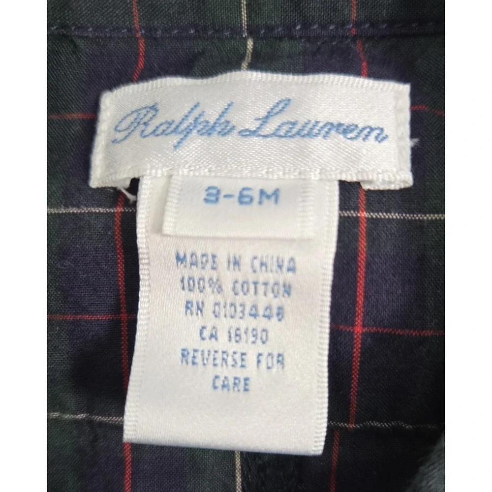 Ralph Lauren Baby Boy 3-6 Months Plaid Romper Jumpsuit Blue Green Pony Logo